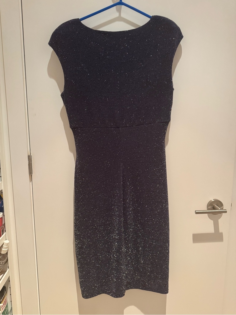 Ralph Lauren Navy/Mauve Sparkle V-Neck Midi Dress - Picture 5 of 7